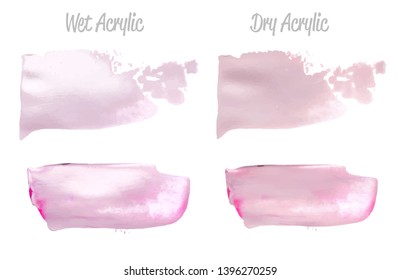Vector violet paint smear stroke stain set. Abstract wet and dry acrylic textured art illustration. Acrylic Texture Paint Stain Illustration. Hand drawn brush strokes vector elements. Acrilyc strokes.