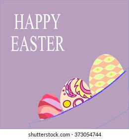 Vector violet paper card with ornament easter eggs