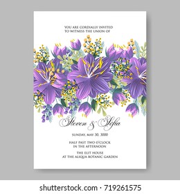 Vector violet peony hibiscus flowers for wedding invitation card