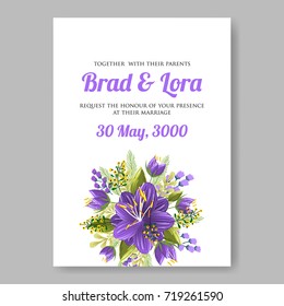 Vector violet peony hibiscus flowers for wedding invitation card