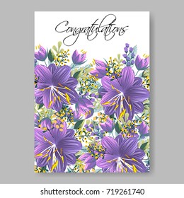 Vector violet peony hibiscus flowers for wedding invitation card
