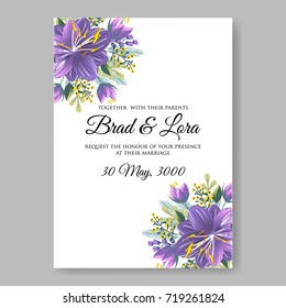 Vector violet peony hibiscus flowers for wedding invitation card