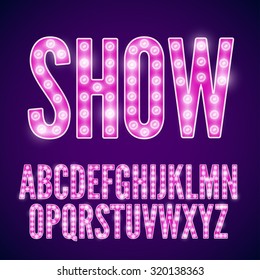 Vector violet pink neon lamp cinema font