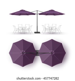 Vector Violet Purple Blank Patio Double Outdoor Beach Cafe Bar Pub Lounge Restaurant Round Umbrella Parasol  for Branding Top Side View Mock up Close Isolated on White Background