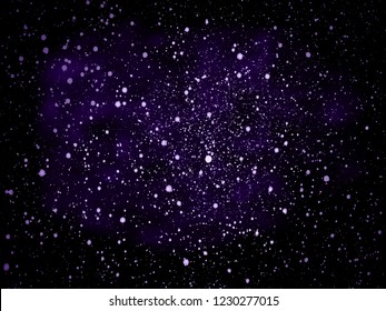 Vector violet and purple glitter particles background for luxury greeting card. Star dust sparks in explosion on black background. Purple sparkling texture.