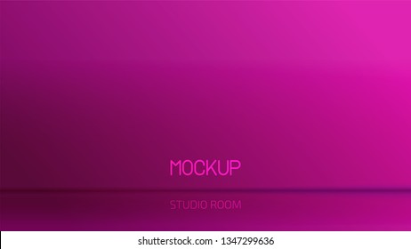 Vector violet purple  gradient studio room backdrop background.  Mockup template product display. Empty studio room luxury background.