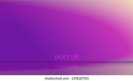Vector violet purple yellow gradient studio room backdrop background.  Mock up template product display. Empty studio room luxury background.