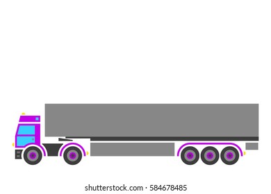 Vector violet semi trailer truck isolated on white background.