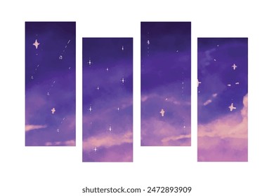 Vector - Violet starry night, label on white background, pastel art watercolor technique, galaxy concept.