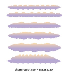 vector violet sunset summer clouds isolated isolated on white background. flat sky cloud icon collection