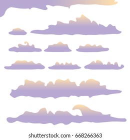 vector violet sunset summer clouds isolated isolated on white background. flat sky cloud icon collection