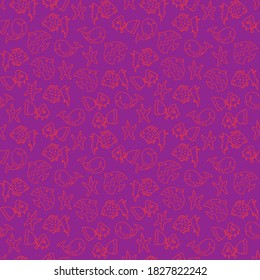 Vector violet textured aquatic seamless pattern