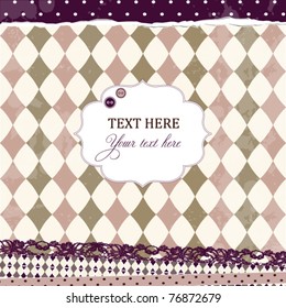 Vector violet vintage scrap card with rhombuses