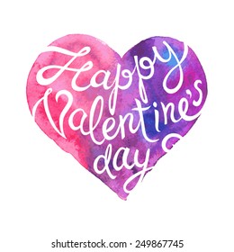 Vector violet watercolor heart with the words happy valentine's day