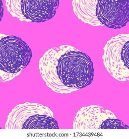 vector violet and white rough circle brush overlap seamless pattern on pink