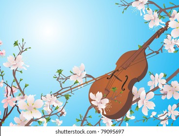 vector violin in spring garden