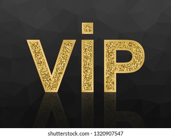 Vector VIP golden glittering icon on black polygonal background. 