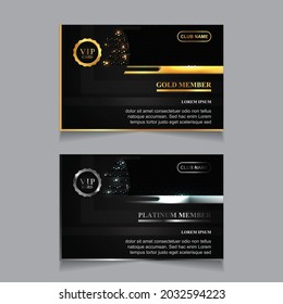 Vector VIP golden and platinum business card. Black geometric pattern background with premium design. Luxury and elegant graphic print template layout for vip member