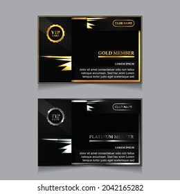 Vector VIP golden and platinum business card. Black geometric pattern background with premium design. Luxury and elegant graphic template layout for vip member