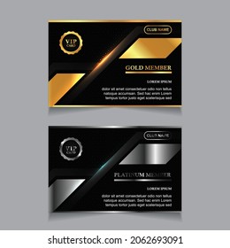 Vector VIP golden and platinum business card. Black geometric pattern background with premium design. Luxury and elegant graphic print template layout for vip member