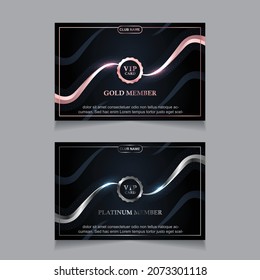 Vector VIP golden and platinum business card. Black geometric pattern background with premium design. Luxury and elegant graphic print template layout for vip member