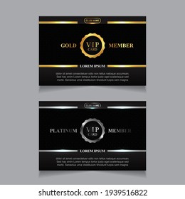 Vector VIP golden and platinum card. Black geometric pattern background with premium design. Luxury and elegant graphic template layout for vip member