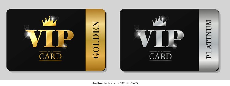 Tarjeta de oro y platino del vector VIP. Fondo negro con corona. Diseño de lujo para los miembros de vip.