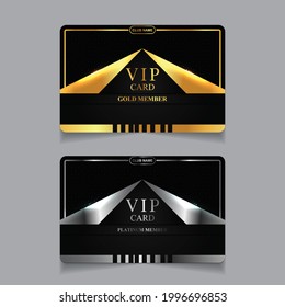 Vector VIP golden and platinum card. Black geometric pattern background with premium design. Luxury and elegant graphic template layout for print vip member