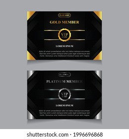 Tarjeta de oro y platino del vector VIP. Fondo de patrón geométrico negro con diseño premium. Diseño de plantilla de gráficos de lujo y elegante para miembro de vip de impresión