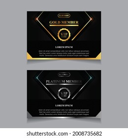 Vektor VIP Gold- und Platin-Karte. Schwarz-geometrischer Muster-Hintergrund mit Premium-Design. Luxuriöses und elegantes Grafikdesign für Vip-Member