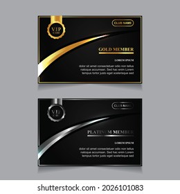 Vector VIP golden and platinum card. Black geometric pattern background with premium design. Luxury and elegant graphic print template layout for vip member
