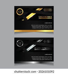 Vector VIP golden and platinum card. Black geometric pattern background with premium design. Luxury and elegant graphic print template layout for vip member