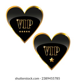 Vector vip heart stiker or card on black and gold background. Premium quality.