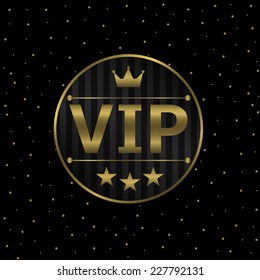 Vector Vip icon on the black background with golden stars .