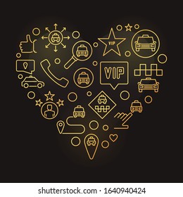 Vector VIP Taxi Heart concept golden outline illustration on dark background