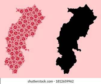 Vector viral mosaic and solid map of Chhattisgarh State. Map of Chhattisgarh State vector mosaic for isolation campaigns and posters.