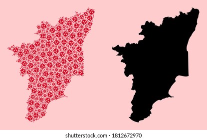 Vector viral mosaic and solid map of Tamil Nadu State. Map of Tamil Nadu State vector mosaic for quarantine campaigns and applications.