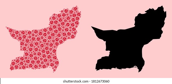 Vector viral mosaic and solid map of Balochistan Province. Map of Balochistan Province vector mosaic for health care campaigns and applications.