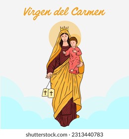 vector virgen del carmen hand drawn illustration