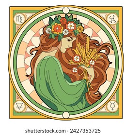 Vector Virgo Astrological Zodiac Signs Illustration Isolated