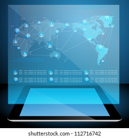 Vector virtual business network process diagram on tablet PC