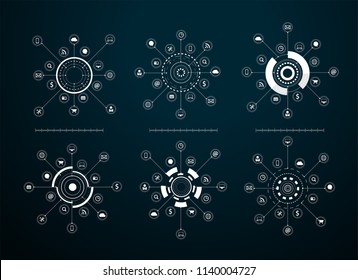 Vector Virtual Icons Network Diagram Sci Fi Futuristic User Interface