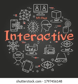 Vector virtual reality black concept with Interactive text
