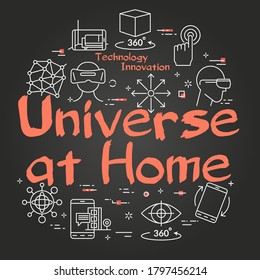 Vector virtual reality black concept with Universe at Home text