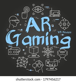 Vector virtual reality black concept with AR gaming text