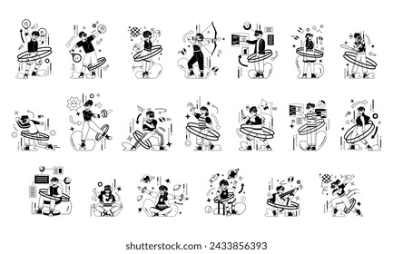 Vector Virtual Reality Cartoon Characters Set Illustration Isolated