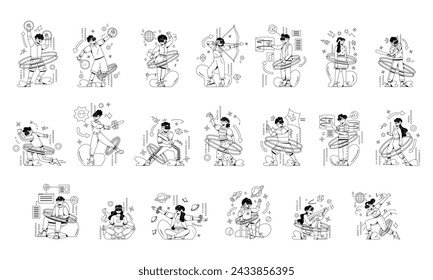 Vector Virtual Reality Cartoon Zeichen Set Illustration isoliert
