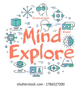 Vector virtual reality concept with Mind Explore text