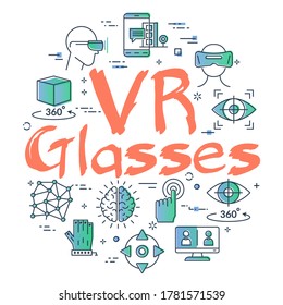 Vector virtual reality concept with VR glasses text