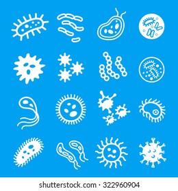 Vector virus bacteria icons  white set. Infusorium, amoeba